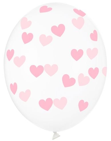 6 stk 30 cm Klare Ballonger med Lys Rosa Hjerter