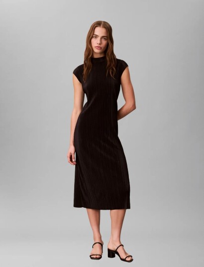 Calvin Klein Plisse Midi Dress Black XS Calvin Klein Plisse Midi Dress Black XS