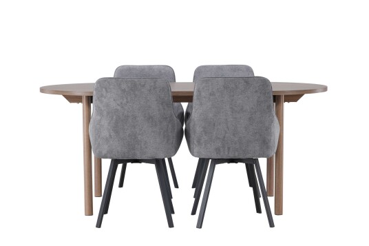 Venture Design Andy & Rosie spisegruppe Grå/natur 4 stoler & bord 180 x 90 cm
