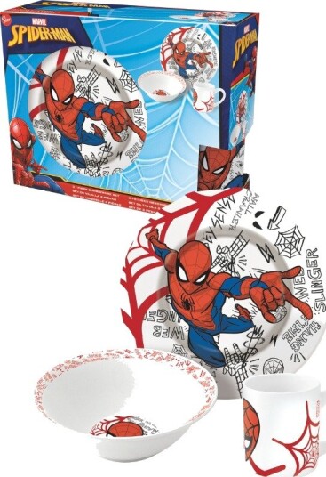 Spiderman Frokostsett I Keramikk Skål Tallerken Og Kopp