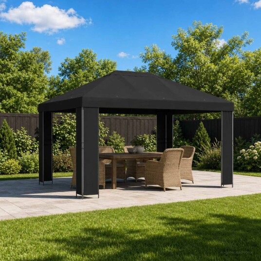 vidaXL Paviljong 4 × 3 m Svart Polyester og stål 190 gsm