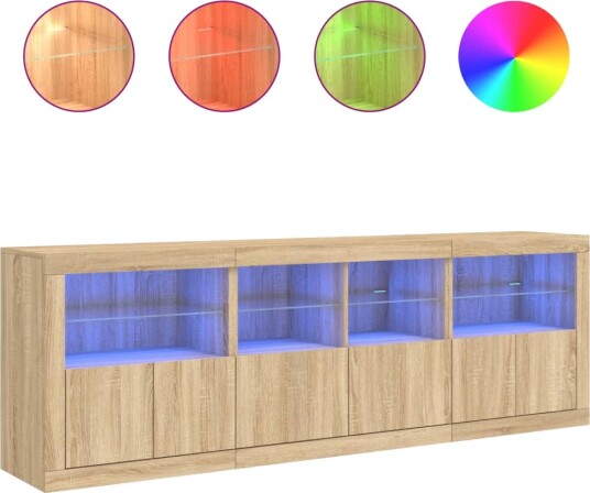 vidaXL Skjenk med LED-lys sonoma eik 202x37x67 cm