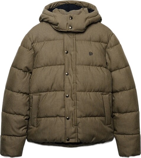 Superdry Premium Hood Check Puffer Jkt   BROWN HERITAGE CHECK   M