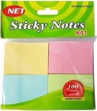 Net Notatlapper Selvklebende Pastell 38X50 Mm 4X100 Stk