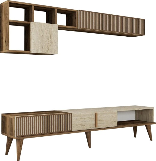 Lissione Tv-benk 180 cm - Valnøtt/Beige Lissione Tv-benk 180 cm - Valnøtt/Beige