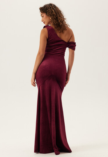 Goddiva Glitter Velvet One Shoulder Maxi Dress