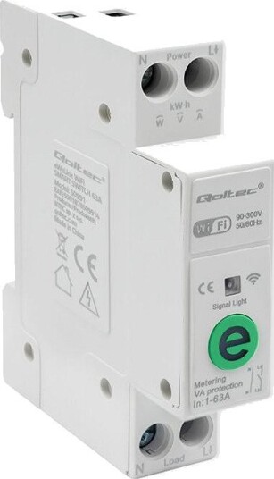Qoltec Relé 63A Din-Skinne Med Energimåler WiFi, Fjernstyring