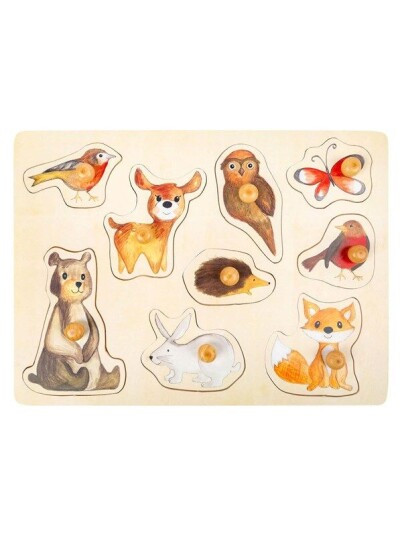 Small Foot Wooden Stud Puzzle Forest Animals 9p Tre