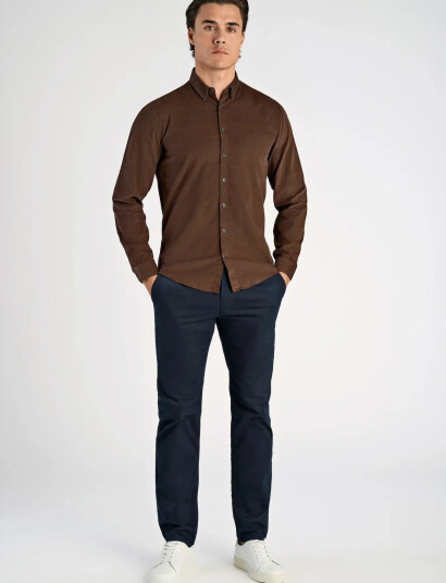 Lindbergh Fine Corduroy Shirt L/S - Brown - S