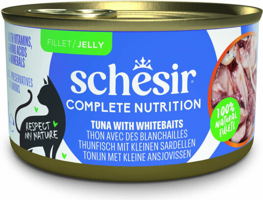 Schesir Våtfôr Complete Nutrition Filet I Gelé Tunfisk Med Hvit Fisk 6 X 85 G