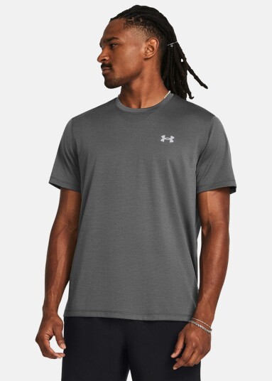 Ua Launch Shortsleeve Gray M  Løpe T Shirts