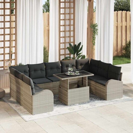 Hagesofa Set med pute 10 pcs Lysegrå 100 x 55 x 73 cm