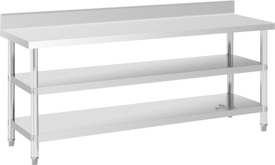 Bord i rustfritt stål med bakkant   200 x 60 x 16,5 cm   500 kg   2 hyller   Royal Catering RCAT 200/60 SPS3SH