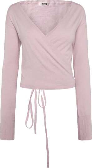 Monki V Neck Wrap Knit Cardigan   PINK DUSTY LIGHT   XL