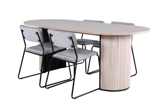 Venture Design Bianca & Kenth spisegruppe Grå/natur 4 stoler & bord 200 x 90 cm
