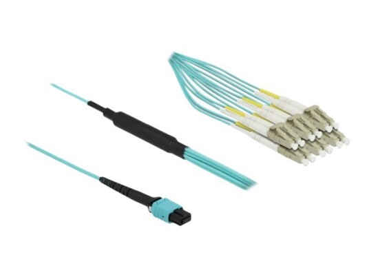 Delock - Fanout-Kabel - Mpo/Upc Multi-Modus (Hun) Til Lc/Upc Multi-Modus (Hann) - 2 M. - 3 Mm - Fiberoptikk - Dupleks - 50 / 125 My - Om3 - Halogenfri - Akvamarin