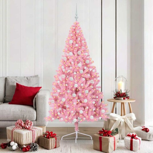 Kunstig Forhåndsopplyst Juletre med 300 LED Rosa 180 cm PVC