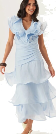 Bubbleroom Flounce Sheer Ankle Skirt Blue 42