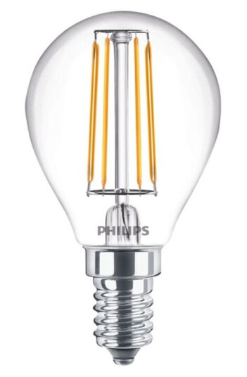 Philips Classic Ledluster Led-Lyspære Form: P45 Klar Finish E14 4.3 W Ekvivalent 40 Klasse A++ Varmt Hvitt Lys 2700 K Philips Classic Ledluster Led-Lyspære Form: P45 Klar Finish E14 4.3 W Ekvivalent 40 Klasse A++ Varmt Hvitt Lys 2700 K