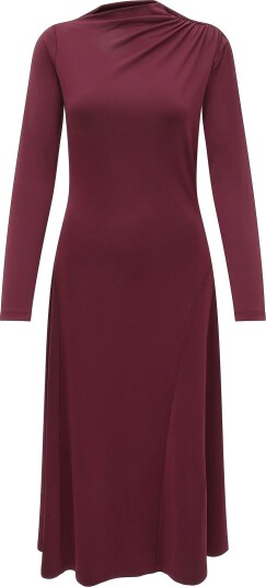 Lauren Ralph Lauren Asymmetrical Stretch Jersey Midi Dress Burgundy 46