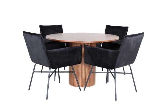 Venture Design Bianca & Petra spisegruppe Svart/valnøtt 4 stoler & bord 110 cm