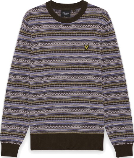 Lyle & Scott Fairisle Crew Neck Jumper Brown XL