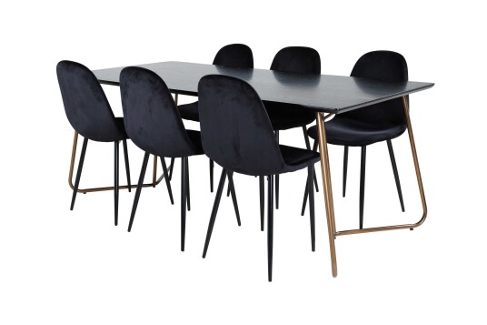 Venture Design Petra & Polar spisegruppe Svart/svart 6 stoler & bord 190 x 90 cm