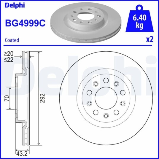 Bremseskive DELPHI BG4999C Bremseskive DELPHI BG4999C