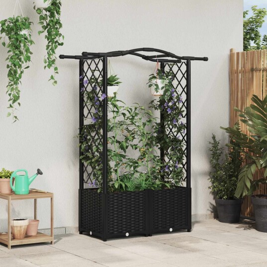vidaXL Hevet Bed med Trellis og Tak Svart 125 x 40 x 138 cm PP