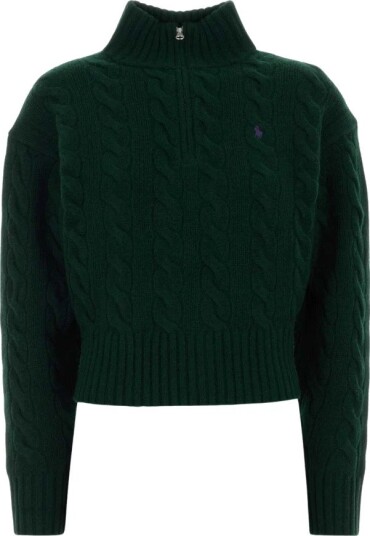 Polo Ralph Lauren Cable Wool Cashmere Half Zip Sweater Green XL