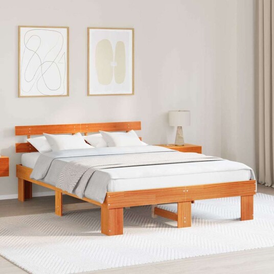 Sengestamme med hodegjerde Brun 150 x 200 cm Massivt furutre