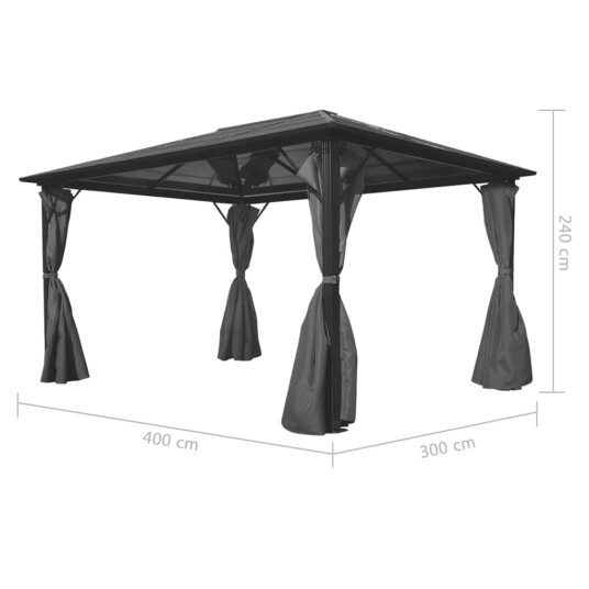 vidaXL Paviljong med gardin antrasitt aluminium 400x300 cm vidaXL Paviljong med gardin antrasitt aluminium 400x300 cm