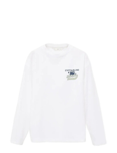 Mango Printed Long Sleeve T-Shirt - White - 13-14