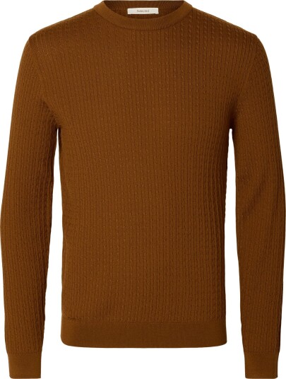 Selected Slmtray Ls Knit Merino Cable Crew Noos Brown XXL Selected Slmtray Ls Knit Merino Cable Crew Noos Brown XXL