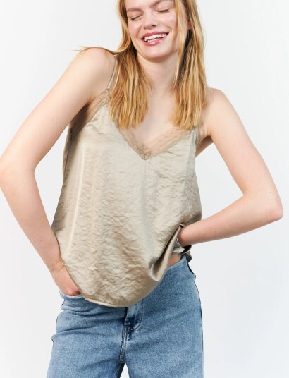 Lollys Laundry Vianell Top Sl Beige L