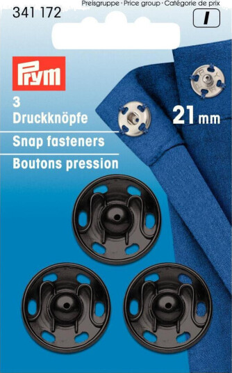 Trykknapper til å sy på 3 stk x 21 mm svart