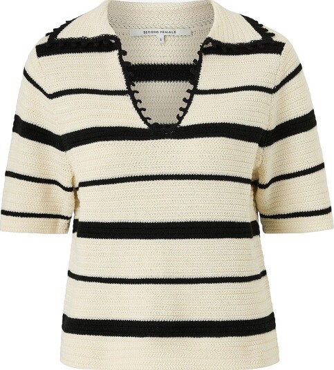 Second Female Topp Susi Knit Collar Natur Second Female Topp Susi Knit Collar Natur