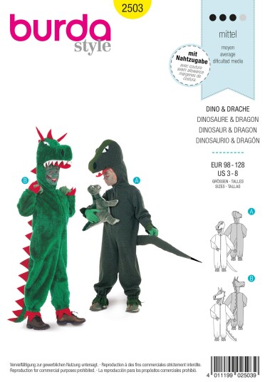Burda 2503 - Dinosaur og drage EUR: 98-128, US: 3-8