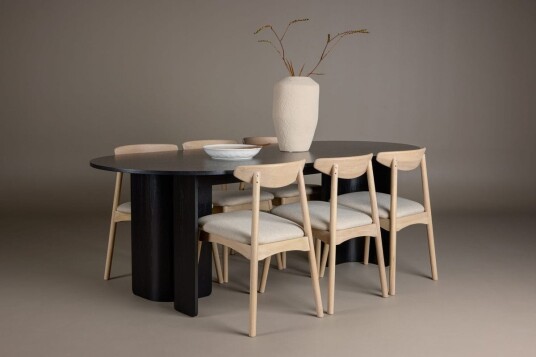 Rektangulær spisegruppe Tyresö 220 cm med 6 Ven stoler - Svart/Whitewash