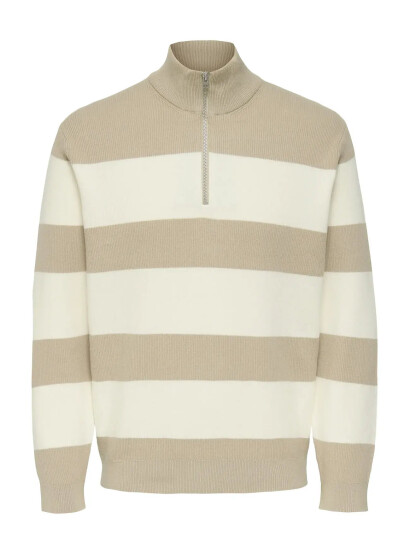 ONLY & SONS Onsphil Reg 12 Struc Half Zip Knit Noos - Beige - M