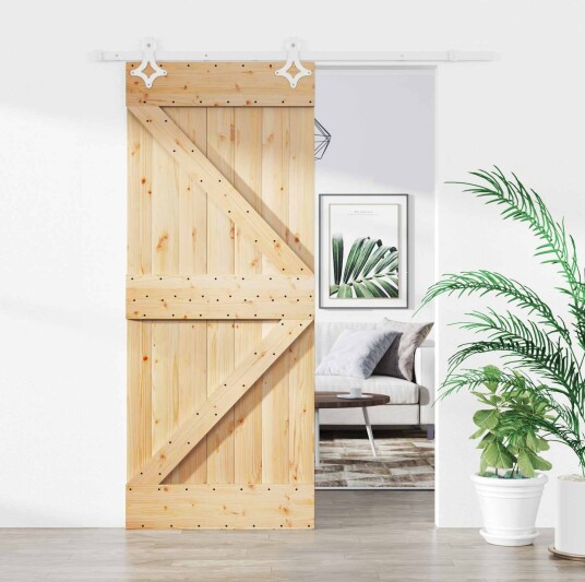 Skyvedør Naturlig og Hvit 85 x 210 cm Massiv Furu Tre Skyvedør Naturlig og Hvit 85 x 210 cm Massiv Furu Tre
