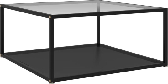 Salongbord gjennomsiktig og svart 80x80x35 cm herdet glass