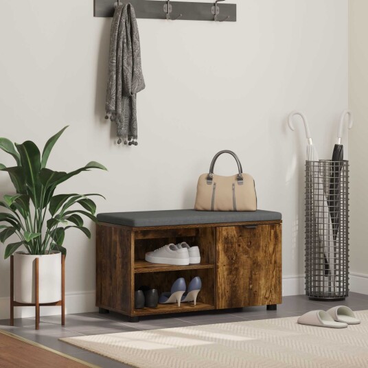 vidaXL Gangbenk Røkt Eik 80 x 38 x 46 cm Konstruert treverk og stoff