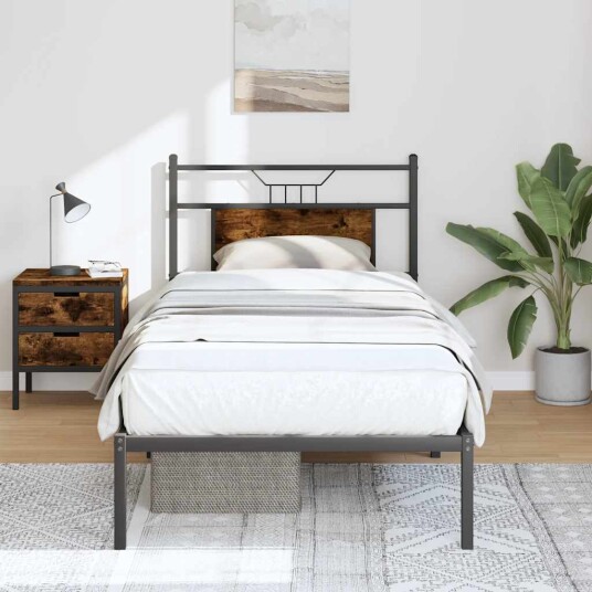 Sengeramme uten madrass røkt eik 90x200 cm konstruert tre 4106736