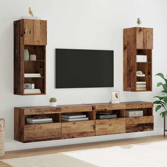 Vegghengte TV skap 2 pcs Gamle tre 30,5 x 30 x 90 cm Vegghengte TV skap 2 pcs Gamle tre 30,5 x 30 x 90 cm