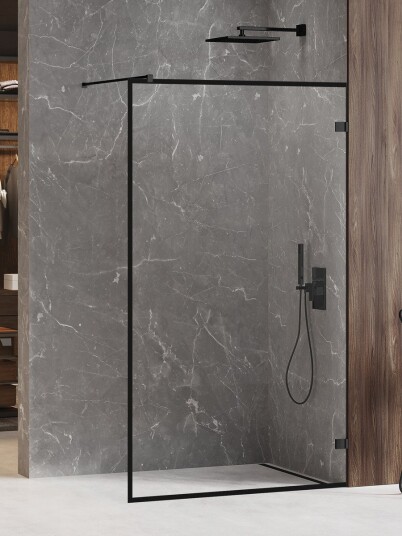 90x200 | AVEXA™ Walk-in Dusjvegg | Enkel Glassvegg med Slim Frame | 8mm Glass | Sort Matt
