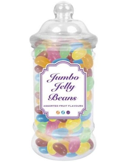 Zed Candy Jumbo Jellybean Boutique Jar   Store Fruktsmakende Gelebønner i Flott Krukke 400 gram