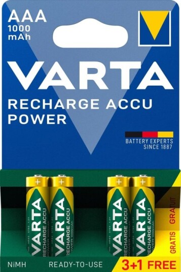 Varta AAA 1000mAh Rechargeable Batterier 4-pakning (3+1)
