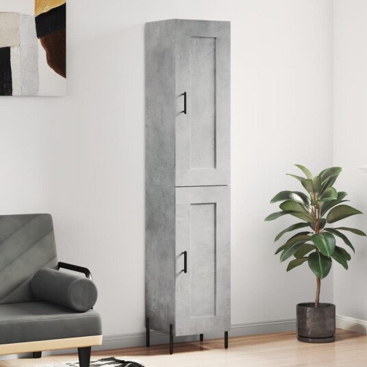 vidaXL Highboard betonggrå 34,5x34x180 cm konstruert tre 8720845498832