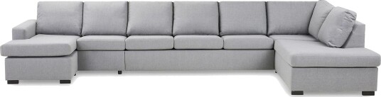 Crazy 6 seters Høyrevendt U formet XX Large Sofa med Divan og Sjeselong i Stoff Grå
